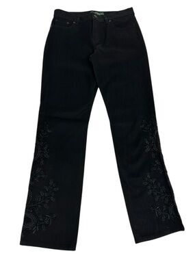 LAUREN RALPH LAUREN / Black Modern Slim Jeans Intricate Beading / Size 6 / Goth